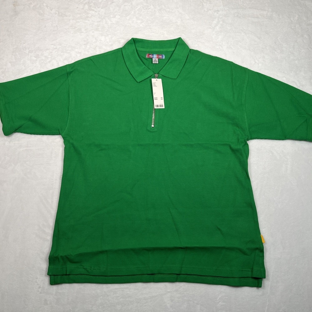 Urban outfitters Baggy oversized Thermal Zip Green Polo Shirt NWT Men Large